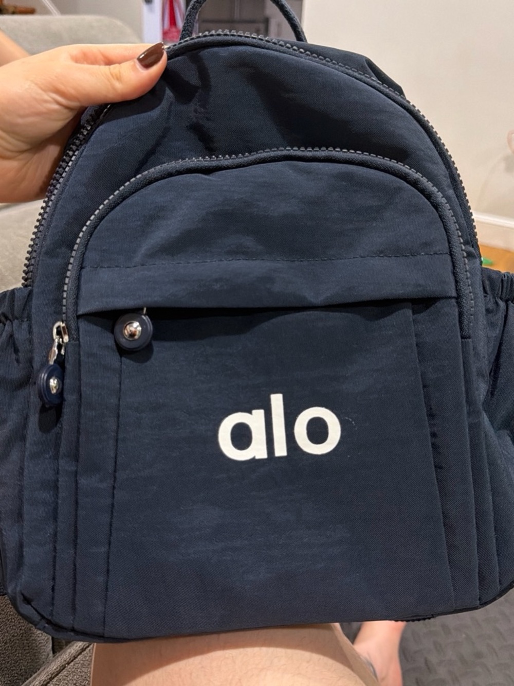 ALO Yoga Navy Blue Logo Mini Backpack